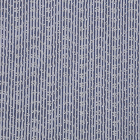 Broderie blauw gestreept met bloemetjes